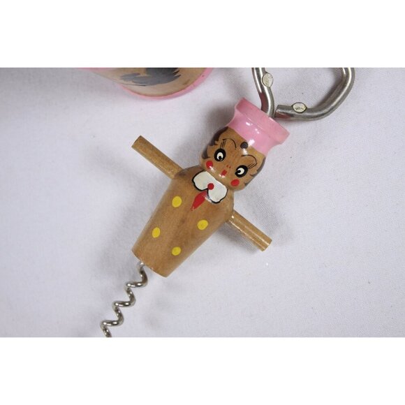 Vintage 1950s pink wooden bartender lady bottle opener and patrons toothpick - Picture 7 of 10
